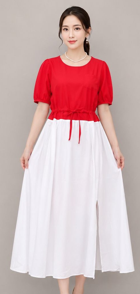 Long Dress Two-Tone Merah Putih