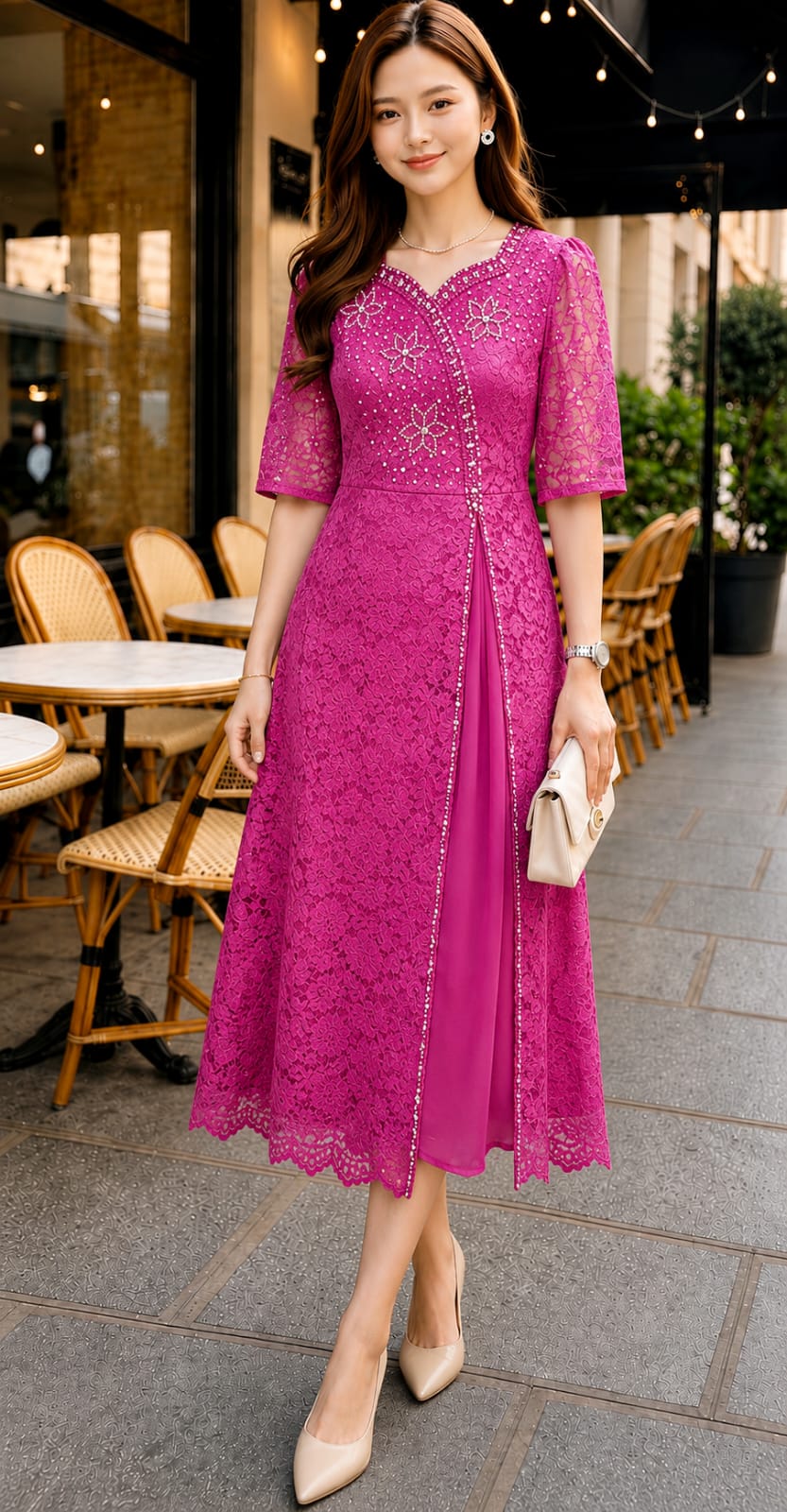 Midi Dress Brokat Payet Mutiara